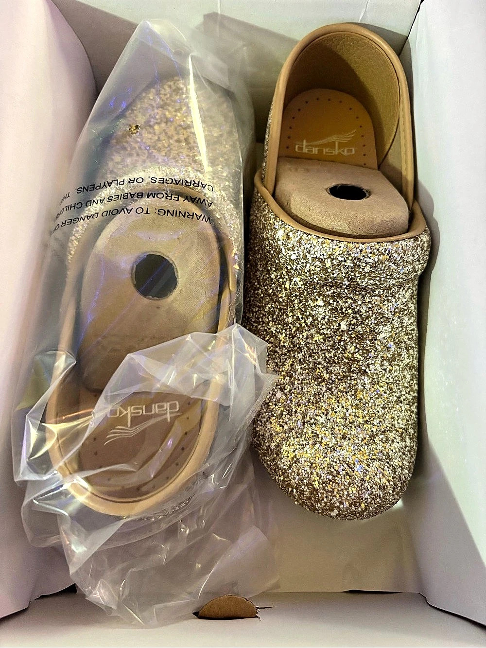 Dansko Professional Glitter Clogs Gold EU 37 NWT